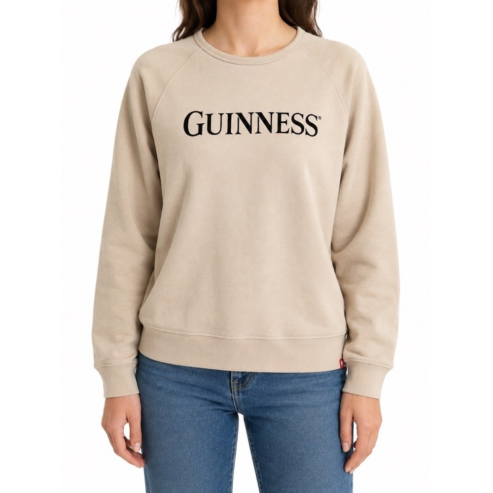 Sportiqe Guinness Womens Beige Crewneck Sweatshirt Raglan Pullover Size L